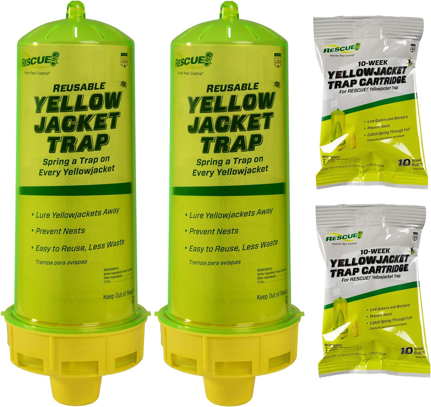 RESCUE! Reusable Yellowjacket Trap - 2 Pack + 2 Ten-Week Refills