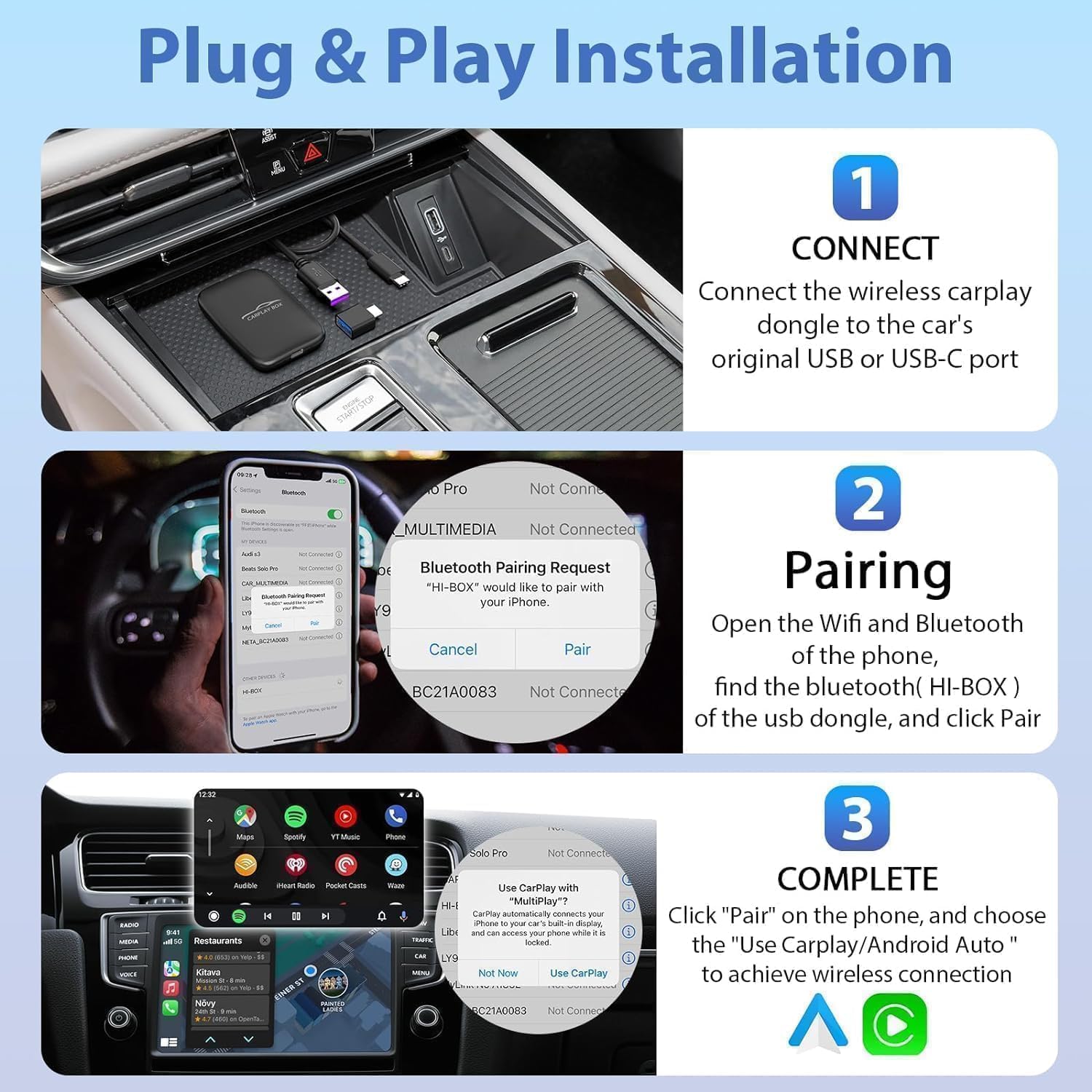 5-in-1 Wireless Android Auto & CarPlay Adapter (2026), unterstützt Netflix/Youtube/TF, Plug & Play, einfache Einrichtung, Magic Video Box für OEM CarPlay/Android Auto Fahrzeuge mit Kabel