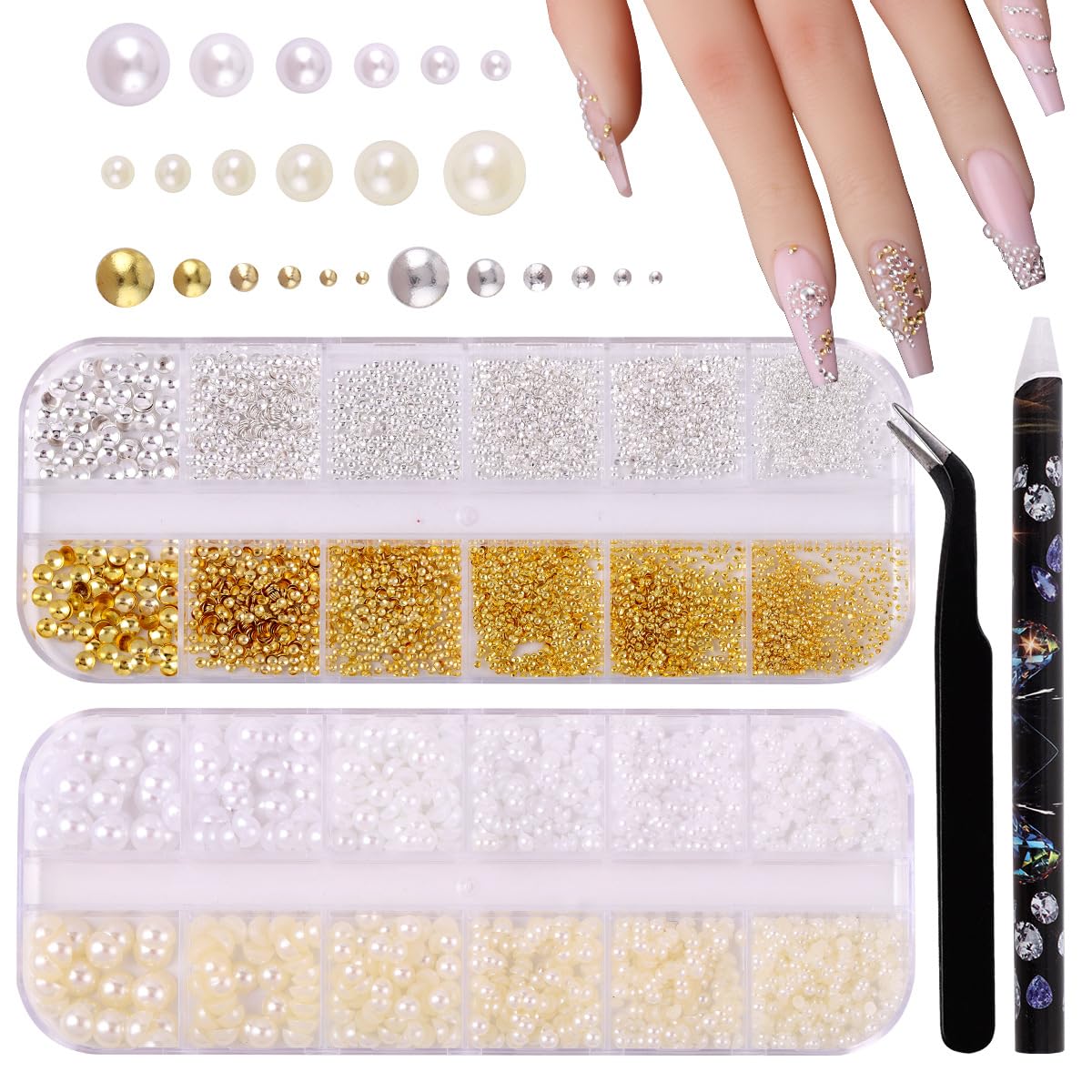 Amazon.co.jp: 半円パール ネイルパーツ 2ケース入り 3D 立体 ライン