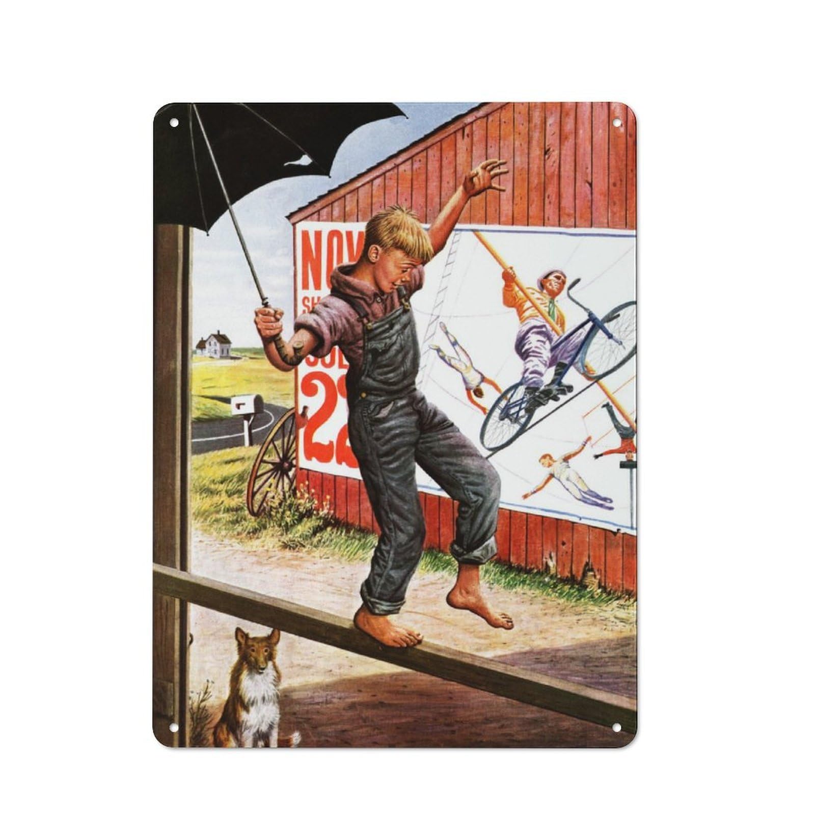 Junmoney On The Railing Tin Wall Plaque 40X30cm With For Garage Wall, For Collectors Of Retro Metal Wall Decor