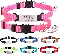Coleiras de gato gravadas personalizadas com nome e número de telefone, fivela ajustável personalizada e coleira de identificação de sino para gatinhos e gatos
