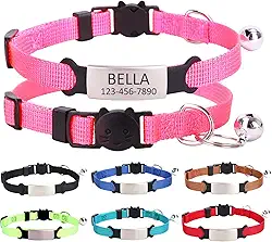Coleiras de gato gravadas personalizadas com nome e número de telefone, fivela ajustável personalizada e coleira de identificação de sino para gatinhos e gatos