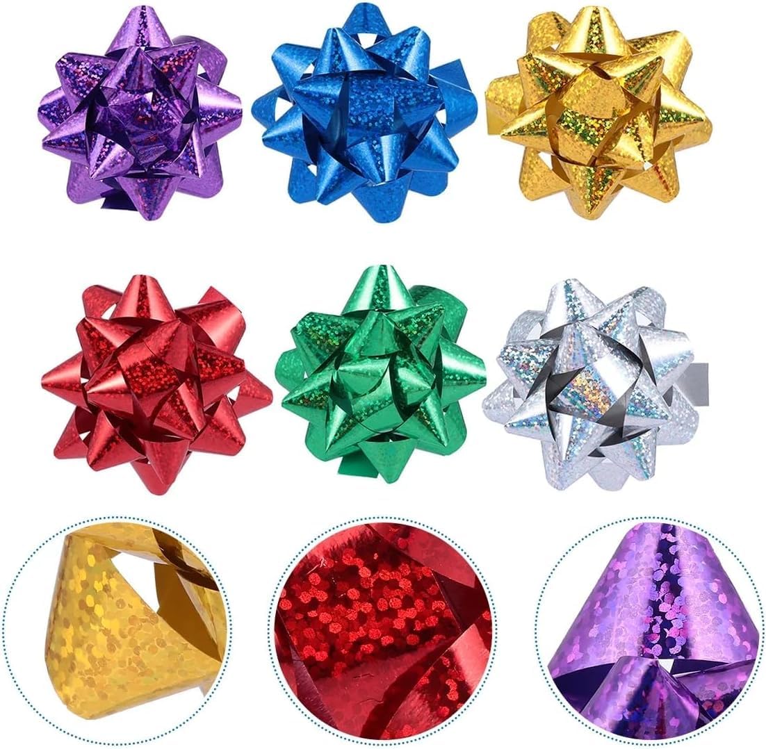 50Pcs Mini Christmas Gift Bows - 1" Metallic Star Self-Adhesive Wrapping Accents, Vibrant All-Occasion Bows for Presents/Crafts/Party Decor, Holiday and Valentine's Day Essentials (Mixed Colors) - Image 4