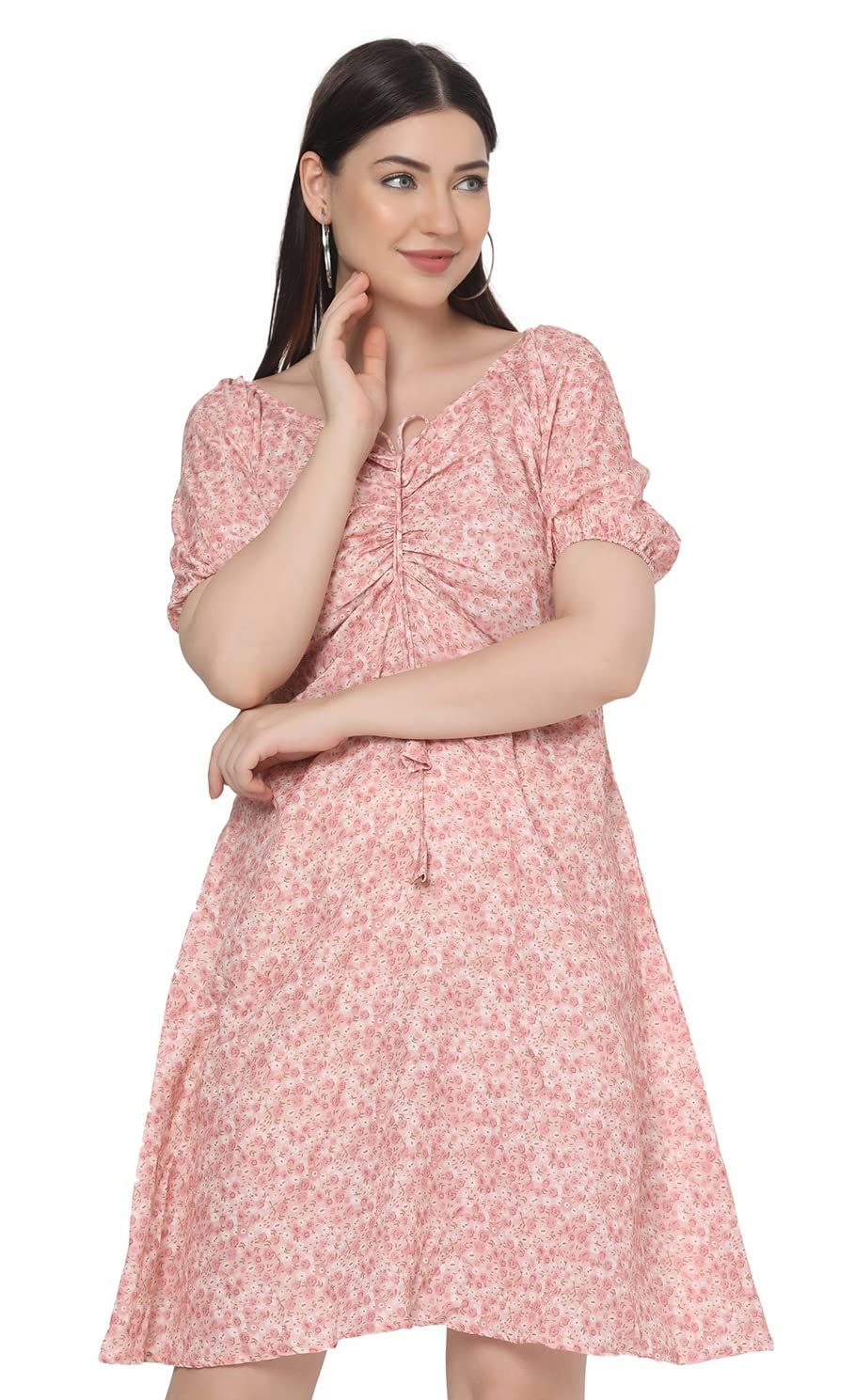 Dhruvi Trendz Womens Slub Rayon Women Western Dresses Regular Fit A-Line (Dupli-D-Wd-1023_Peach_L)