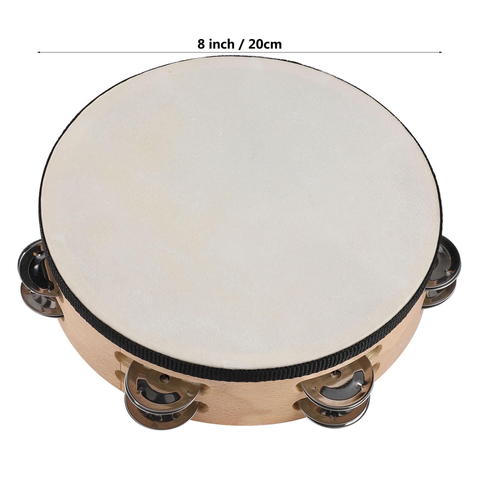 LIEKE Tambourin 25,4 cm et 20,3 cm Peau de chèvre à main pour adultes et enfants avec 8 paires de jingles en métal pour musique, salle de classe, danse, fête, église
