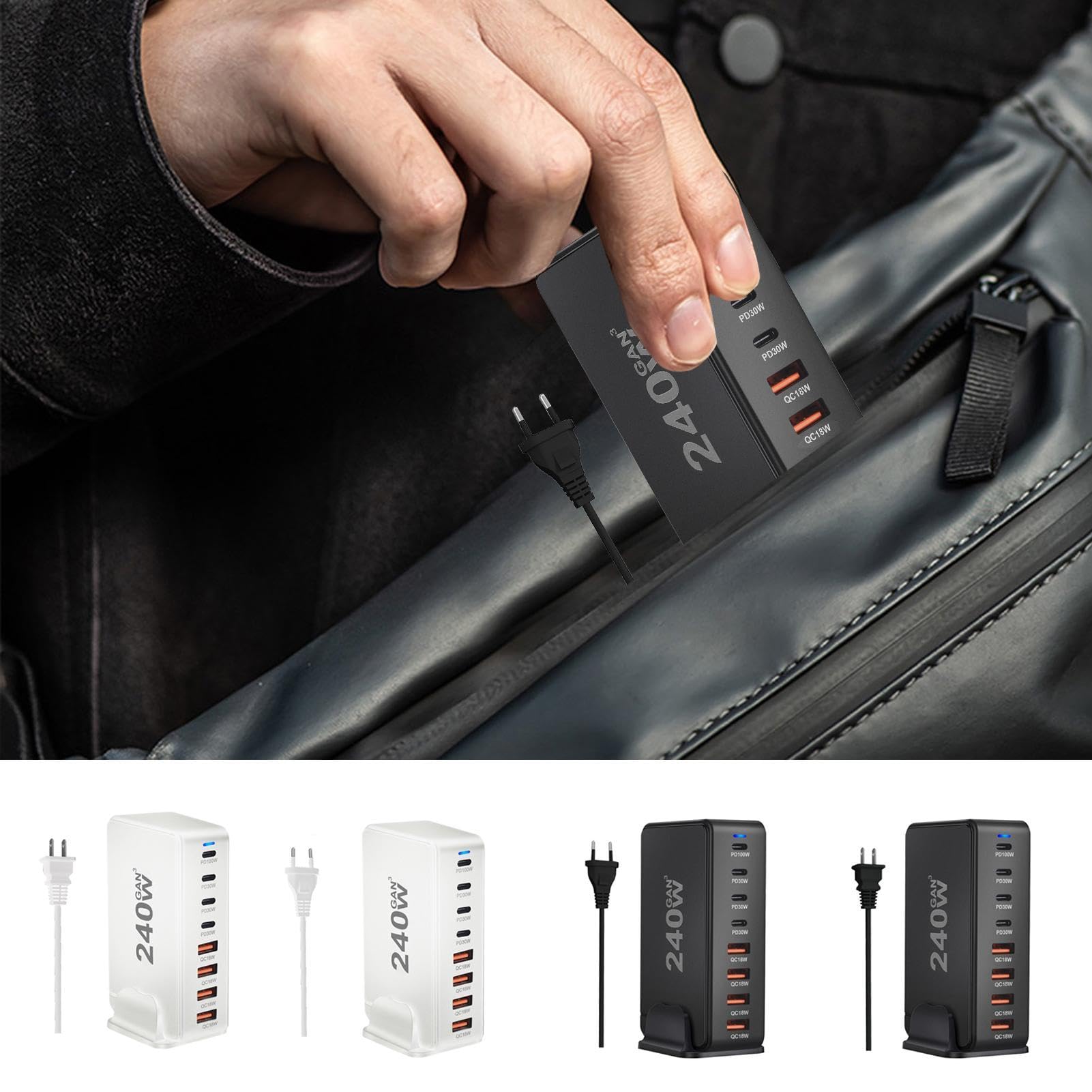 Cargador PD | Estación de carga PD de 8 puertos múltiples | Bloque de cargador USB C rápido compacto, enchufe rápido para ordenadores portátiles y tabletas