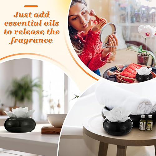 Miniatura 4 de Honeydak Difusor pasivo de aceite esencial de flores de piedra blanca cerámica porcelana floral difusor con recipiente, no eléctrico, hecho a mano,