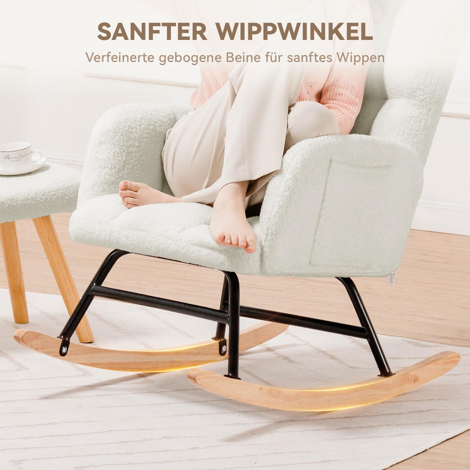Comhoma Fauteuil à bascule avec tabouret, fauteuil relax en peluche de style oreillette, fauteuil à bascule pouvant supporter jusqu'à 150 kg, chaise longue de jardin pour la chambre à coucher, le