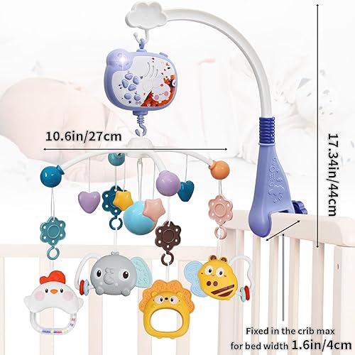 Miniatura 7 de HCFJEH Móvil para cuna de bebé con música y luces, móvil para cuna con rotación, control remoto, proyección, juguetes para cuna de bebé colgantes