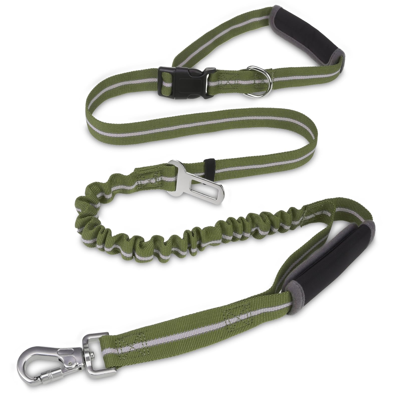 PUPTECK Heavy Duty Bungee Leash for Medium Large Dogs, No Pull Tactical Dog Leash with Double Handles for Training, Reflective with Car Seatbelt and