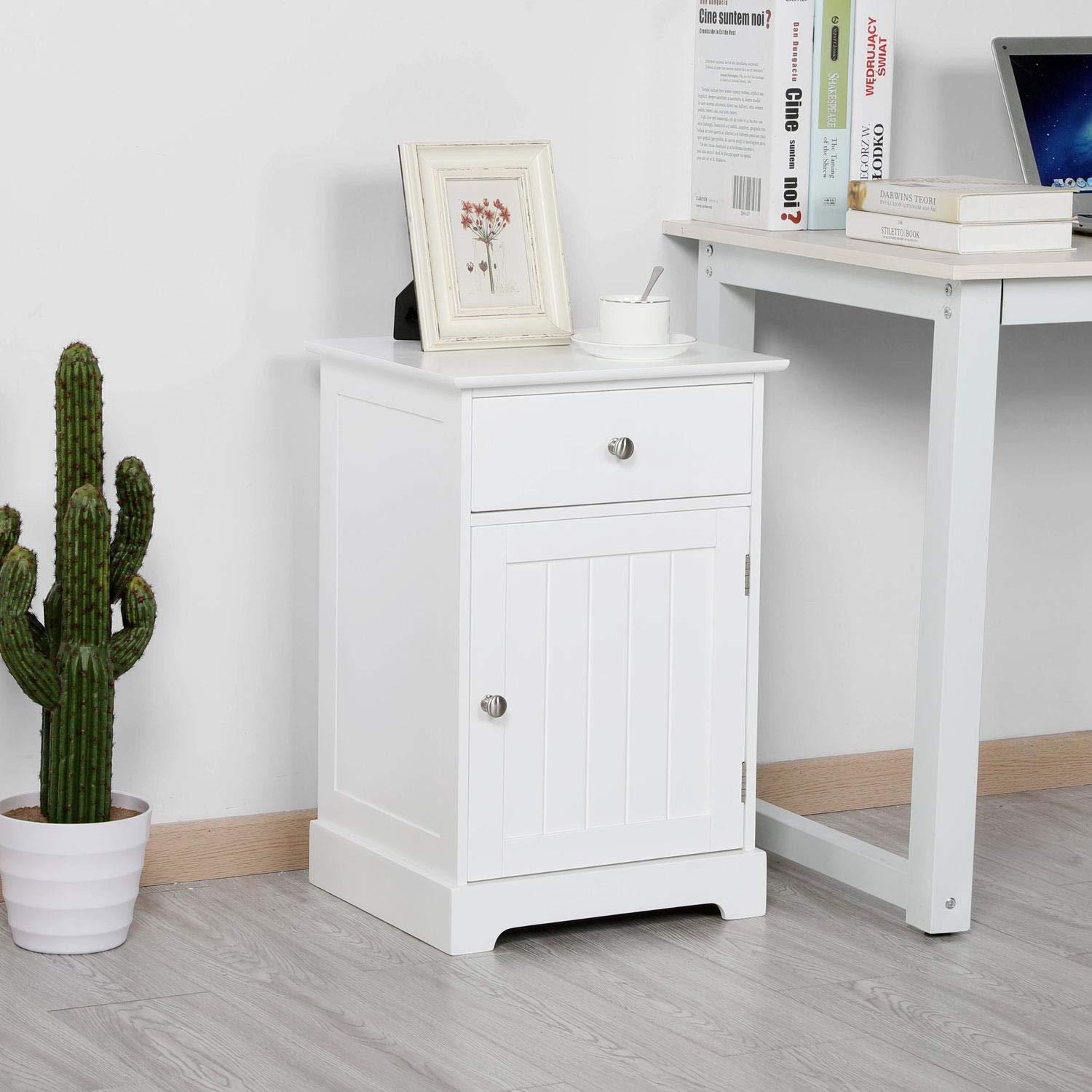 Yaheetech Set 2 Comodini Bianchi con Cassetto e Anta 40 × 35 × 60 cm | Armadietto Moderno Salvaspazio Compatto, Versatile Utilizzo Multi-Ambiente, Utilizzabile in Camera e Soggiorno Casa