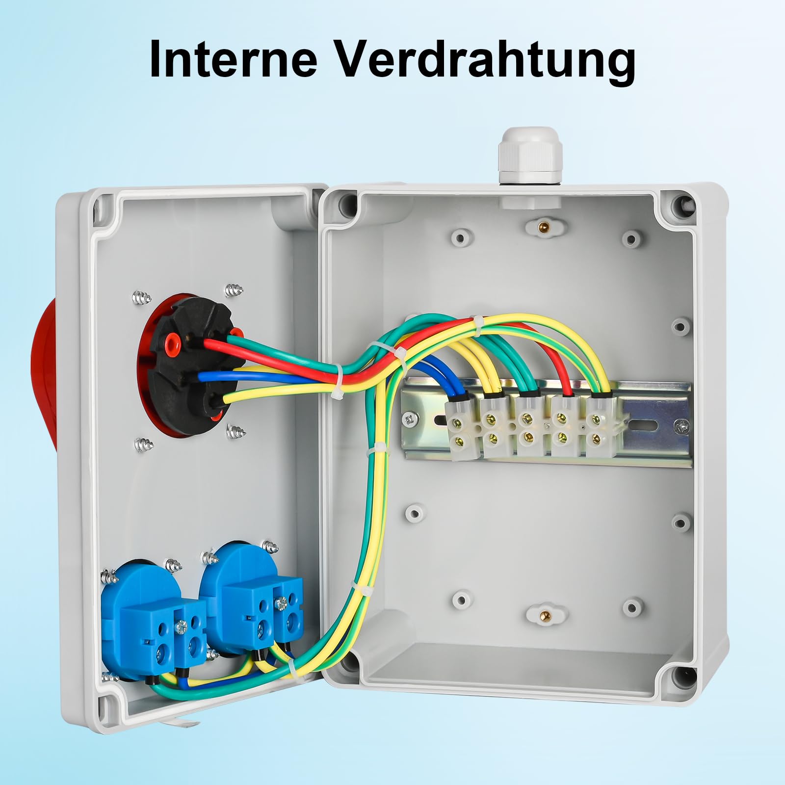 TEOV Kombi Wandsteckdose, CEE-Steckdose 5 polig 16A 400V + 2x Schuko-Steckdose 220V, IP44 Wandsteckdose mit Abdeckung