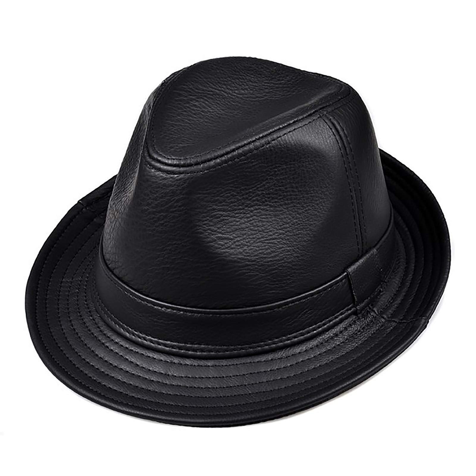 Sombreros de invierno, cuero para hombre Sombrero de jazz Gentleman Hats Cowhide Short Brim Cowboy Party Bowler Fedora Trilby Hat
