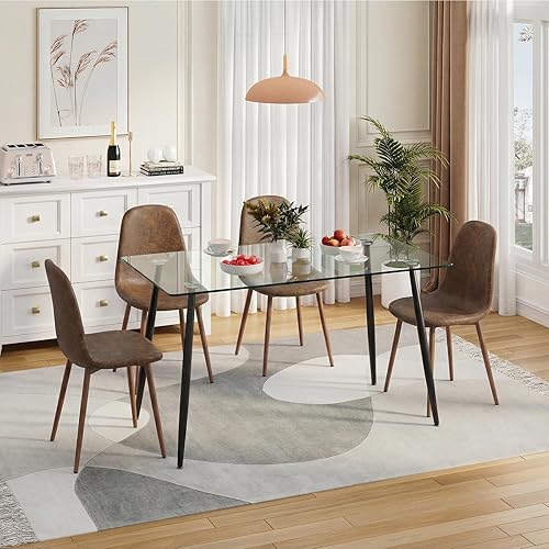 Miniatura 2 de Tangkula Juego de 4 mesas de comedor para 4, mesa y sillas de cocina modernas, mesa y sillas de cristal para sala de estar pequeña, cocina