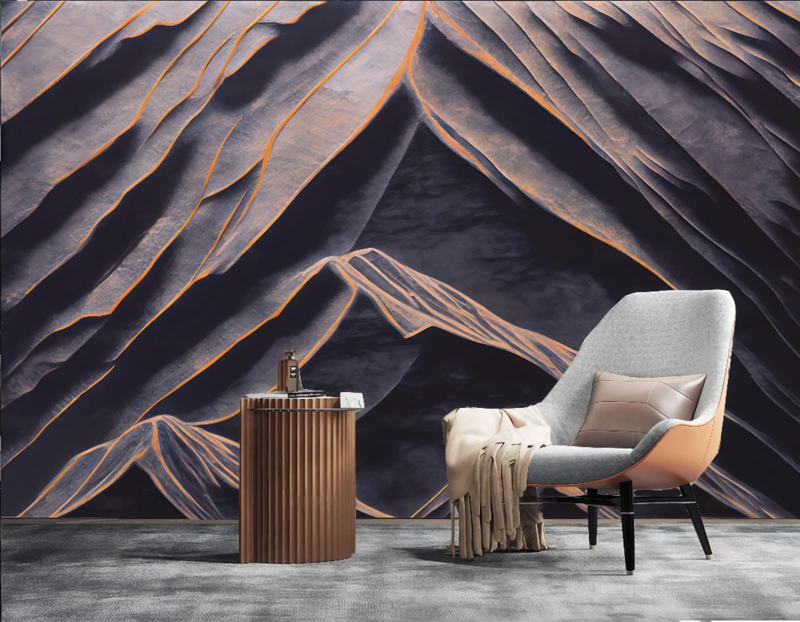 Tapeta nowoczesna minimalistyczna sztuka trójwymiarowa złota linia wytłoczony szczyt górski wzór skały telewizor sofa tło tapeta ścienna salon restauracja kawiarnia ścienna, 3D, 300 x 210 cm