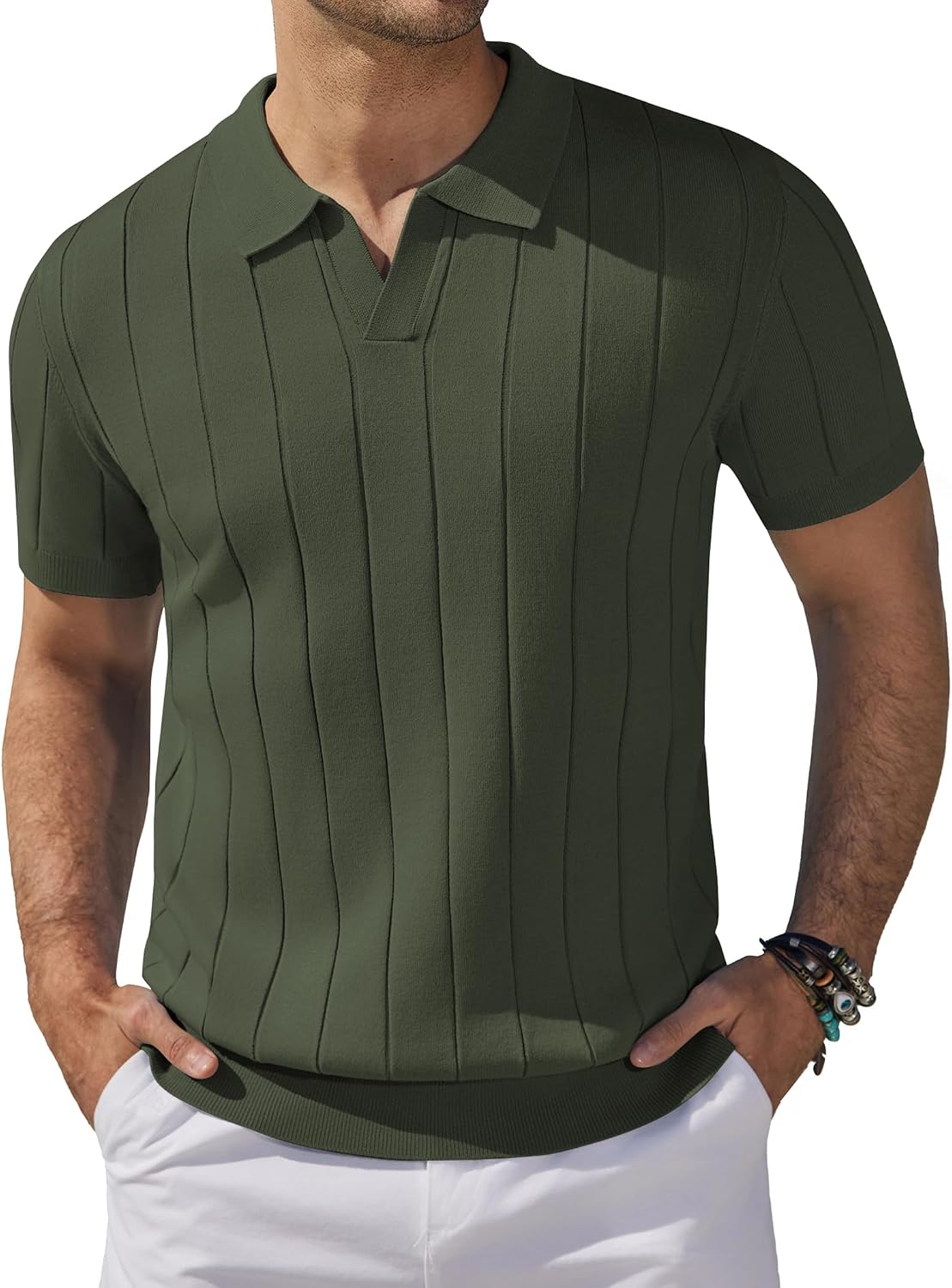 COOFANDY Men’s Polo Shirt Short Sleeve Summer Knitted Polo Shirts for Men V Neck Golf Polo Shirt