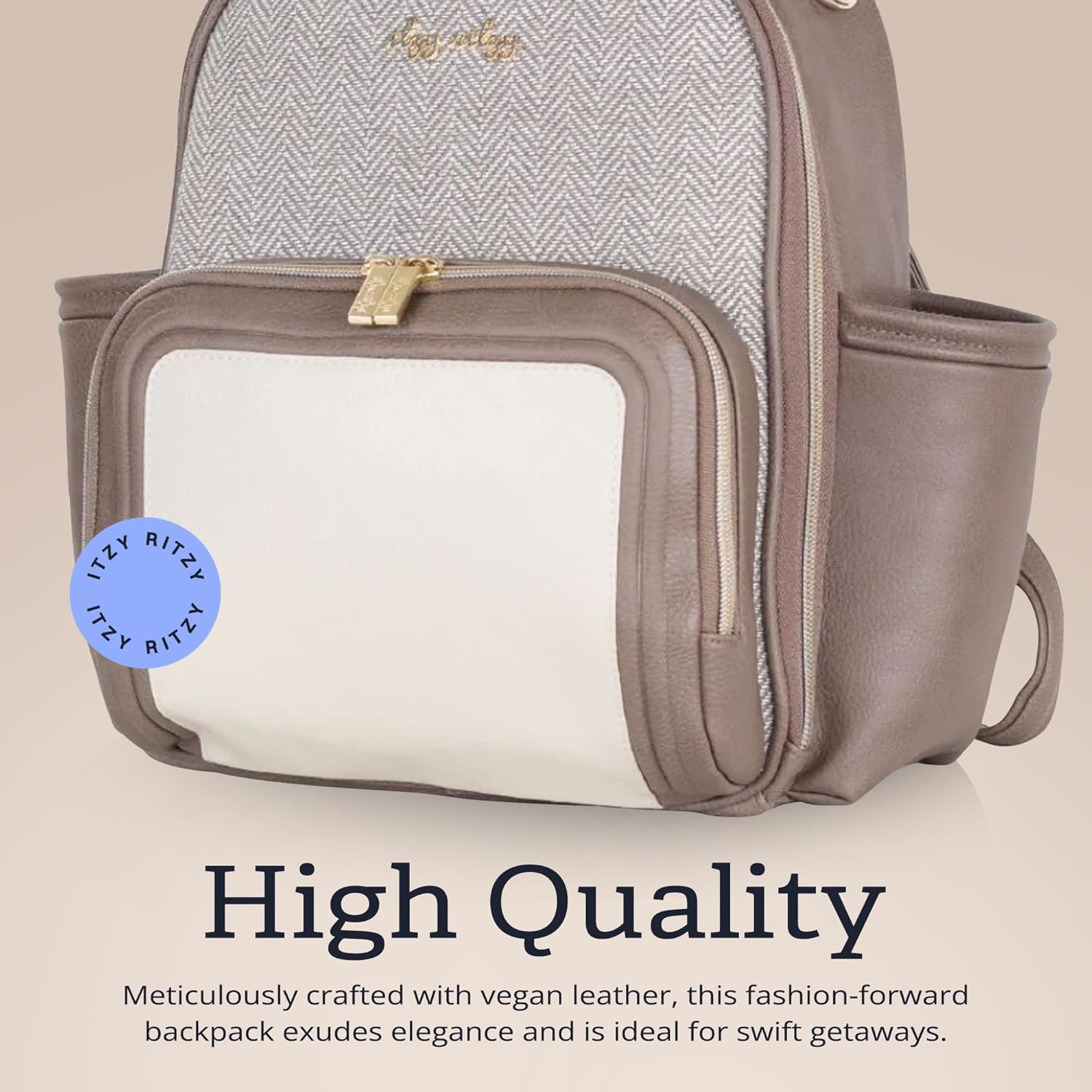 Itzy Ritzy Mini Diaper Bag Backpack – Chic, Compact Mini Plus Backpack with Changing Pad, 10 Pockets (6 Internal, 4 External), Grab-Top Handle & Rubber Feet (Vanilla Latte) - Image 5