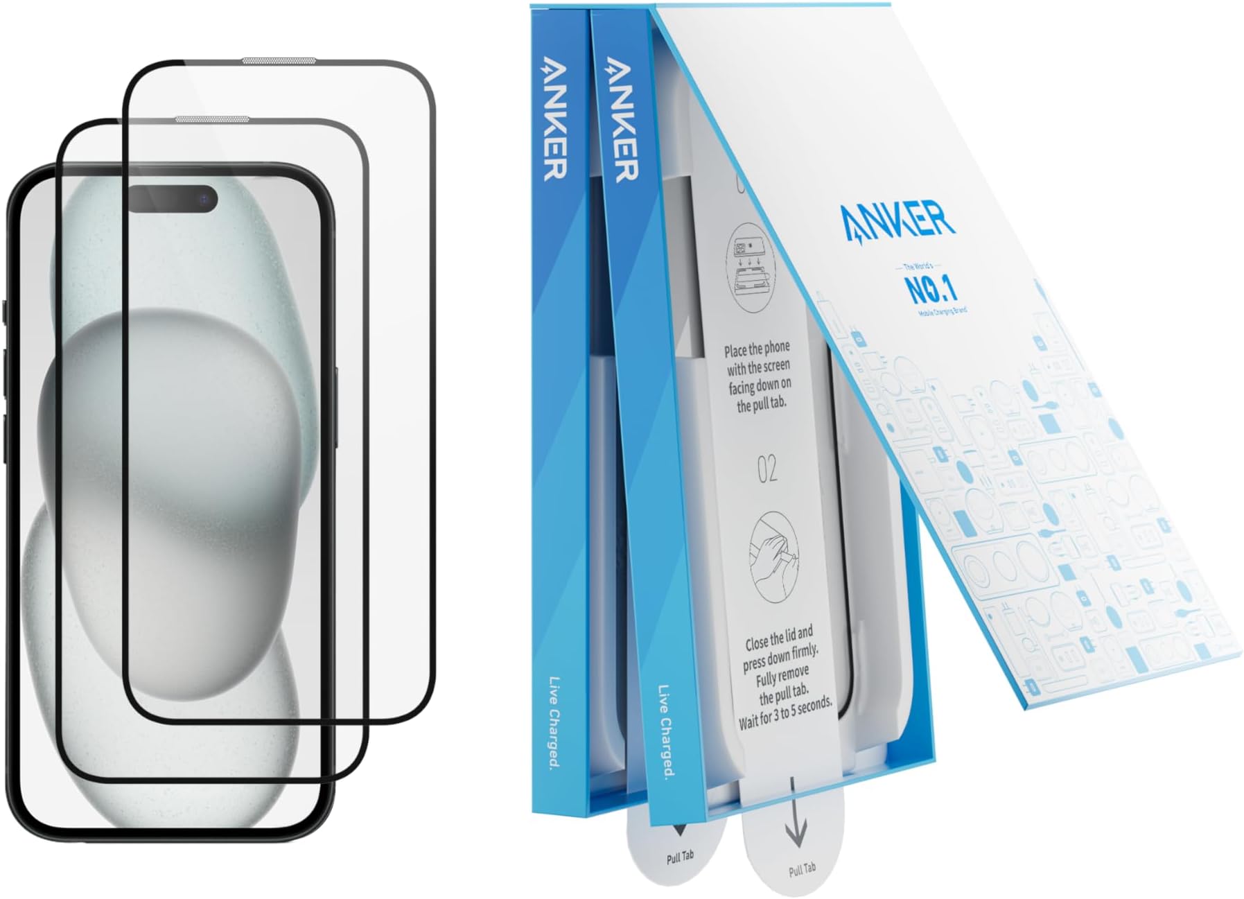 Anker Screen Protector for iPhone 15 Plus, Bubble-and-Dust-Free iPhone HD Tempered Glass, Durable and Drop-Proof with 9H Hardness, Easy Installation (2-Pack)