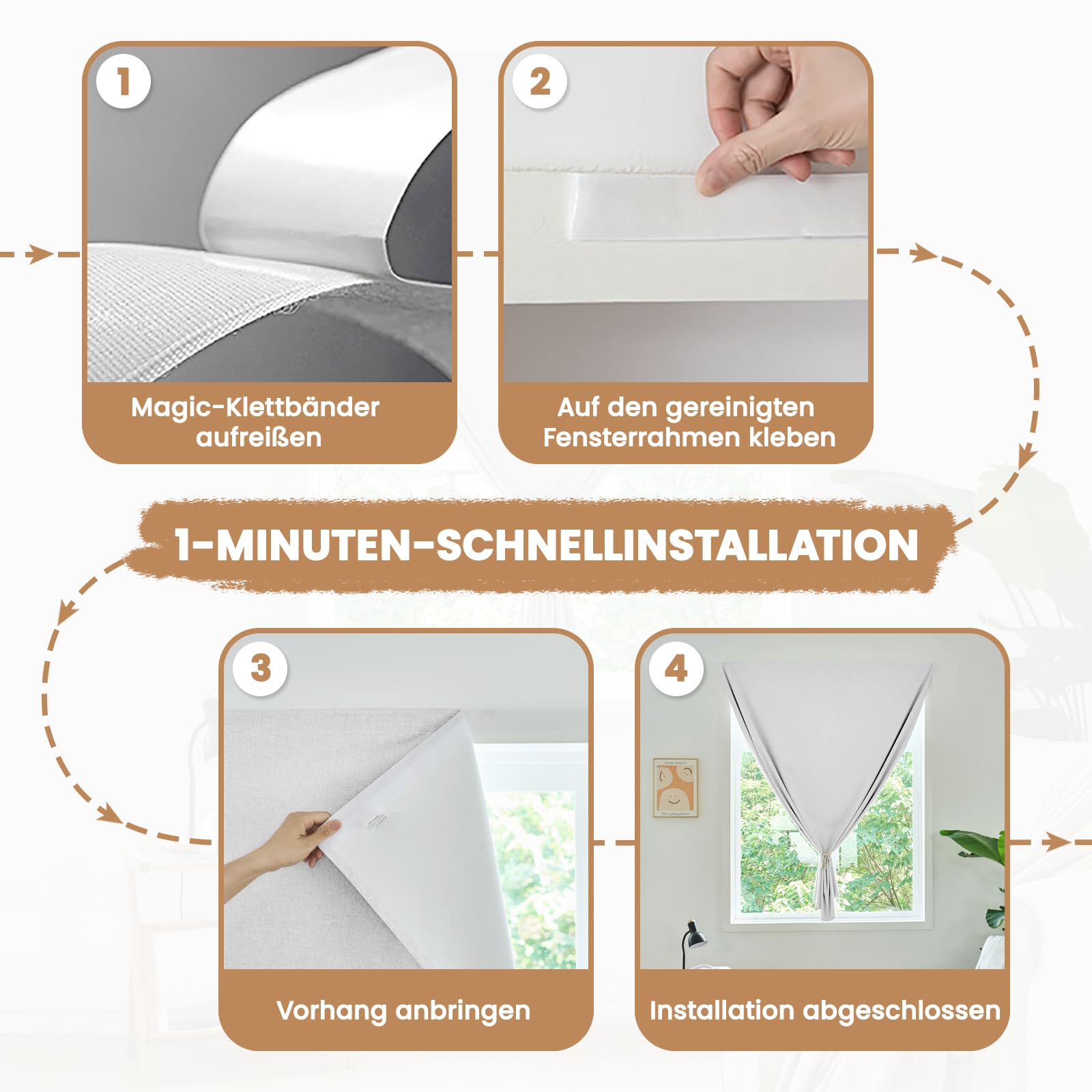 Installation facile - Rideau occultant autocollant - 100 % opaque - Protection temporaire contre la chaleur - Pour fenêtre - Rideau portable pour chambre à coucher et caravane (gris-blanc - H 203 x l