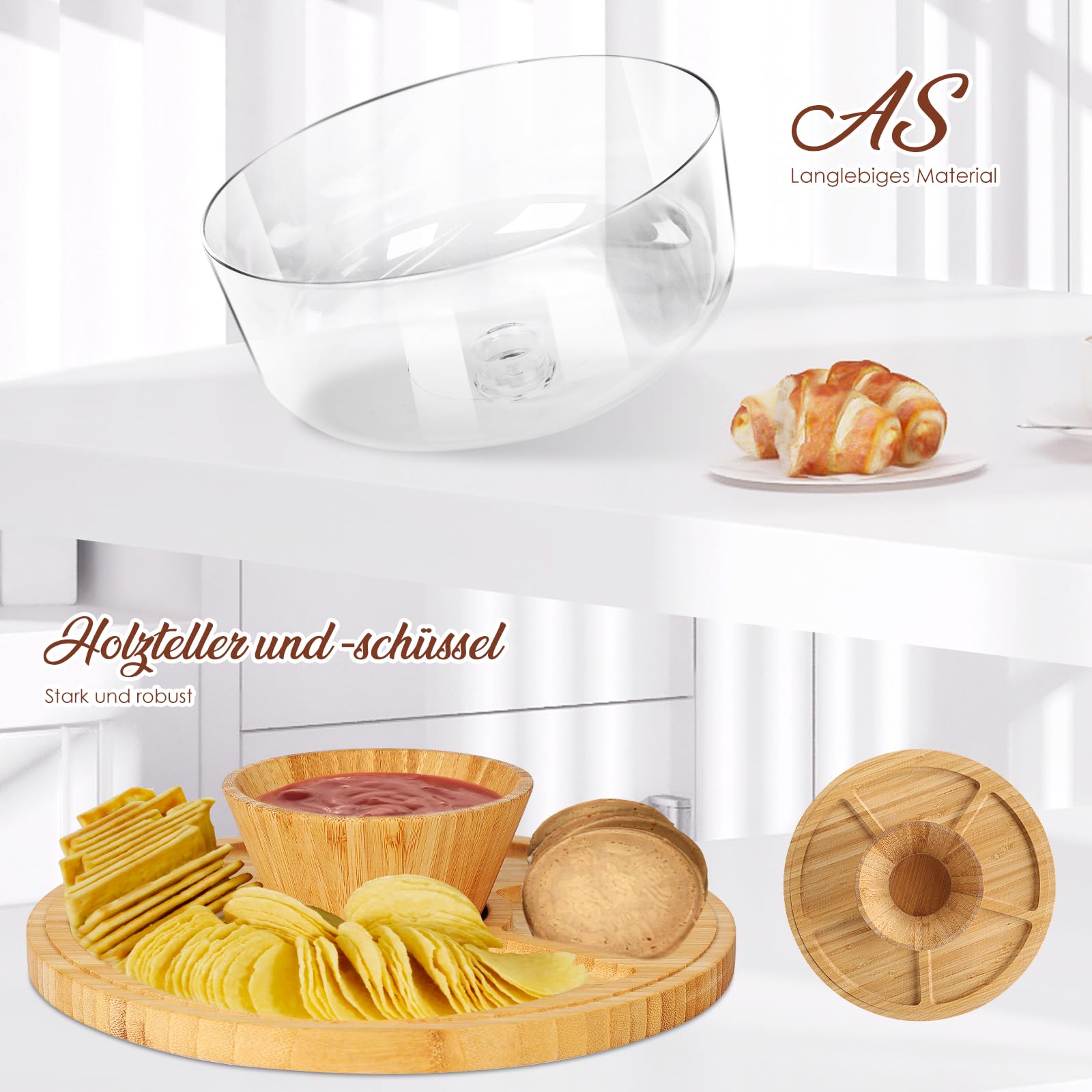 Myiosus Taartplateau met deksel, taartbord, 6-in-1 taartstandaard, houten taartplateau met voet, kunststof taartklok, grote taarthouder, rond, voor bakken, decoratief, cake, feestjes