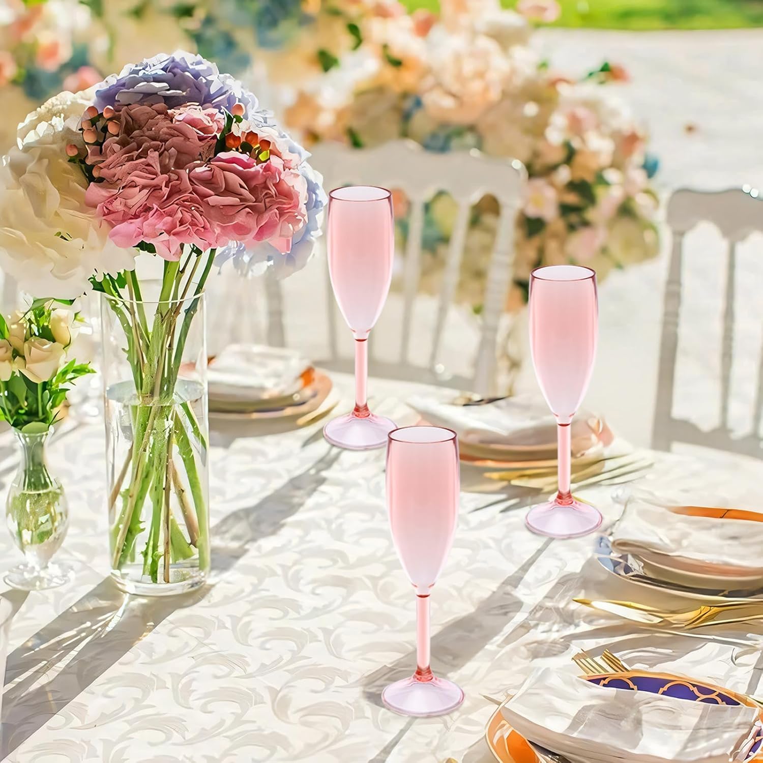 JLYLOL Champagne Flutes 5.4OZ Plastic Champagne Glasses Wine Glasses Plastic Goblets for Parties Mimosa Bar Glasses Stemmed Drinking Cups for Wedding Celebration Christmas Birthday Bride (Clear Pink) - Image 5