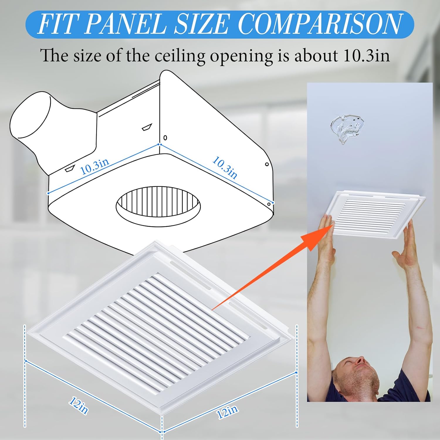 Baquler 1 Pc 12 x 12 Inch Bathroom Exhaust Fan Cover with Spring White Square Ceiling or Wall Mounted Exhaust Fan Ceiling Grille Air Diffuser Diverter Ventilation Hood Replacement Accessories