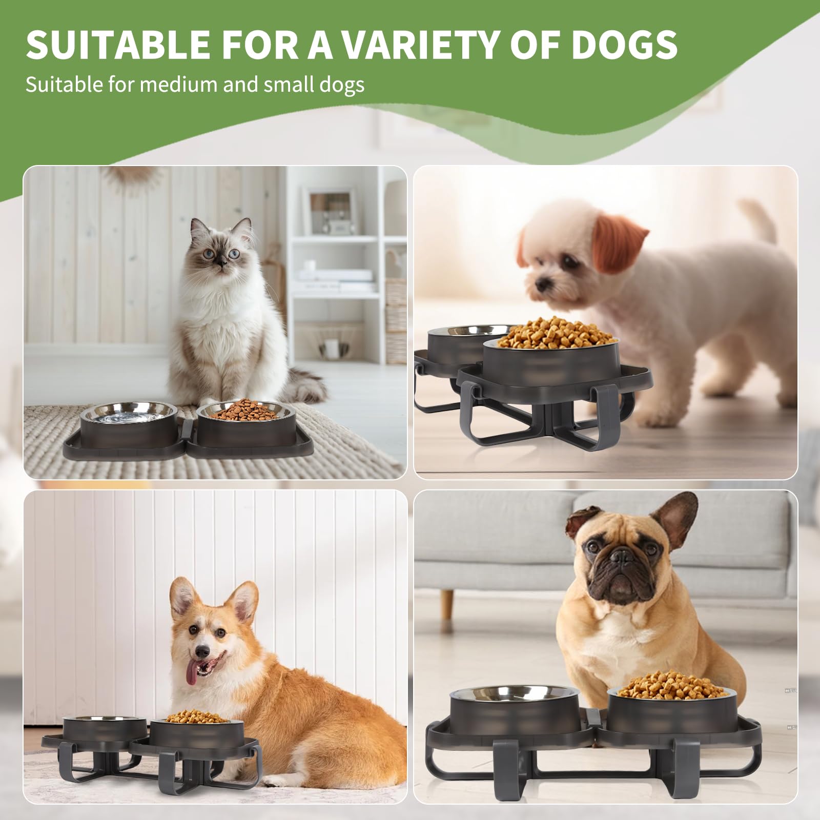 Cuencos elevados para perros, cuenco elevado de acero inoxidable para perros sin derrames, cuenco de comida y agua para razas pequeñas y medianas, estación de alimentación para perros más