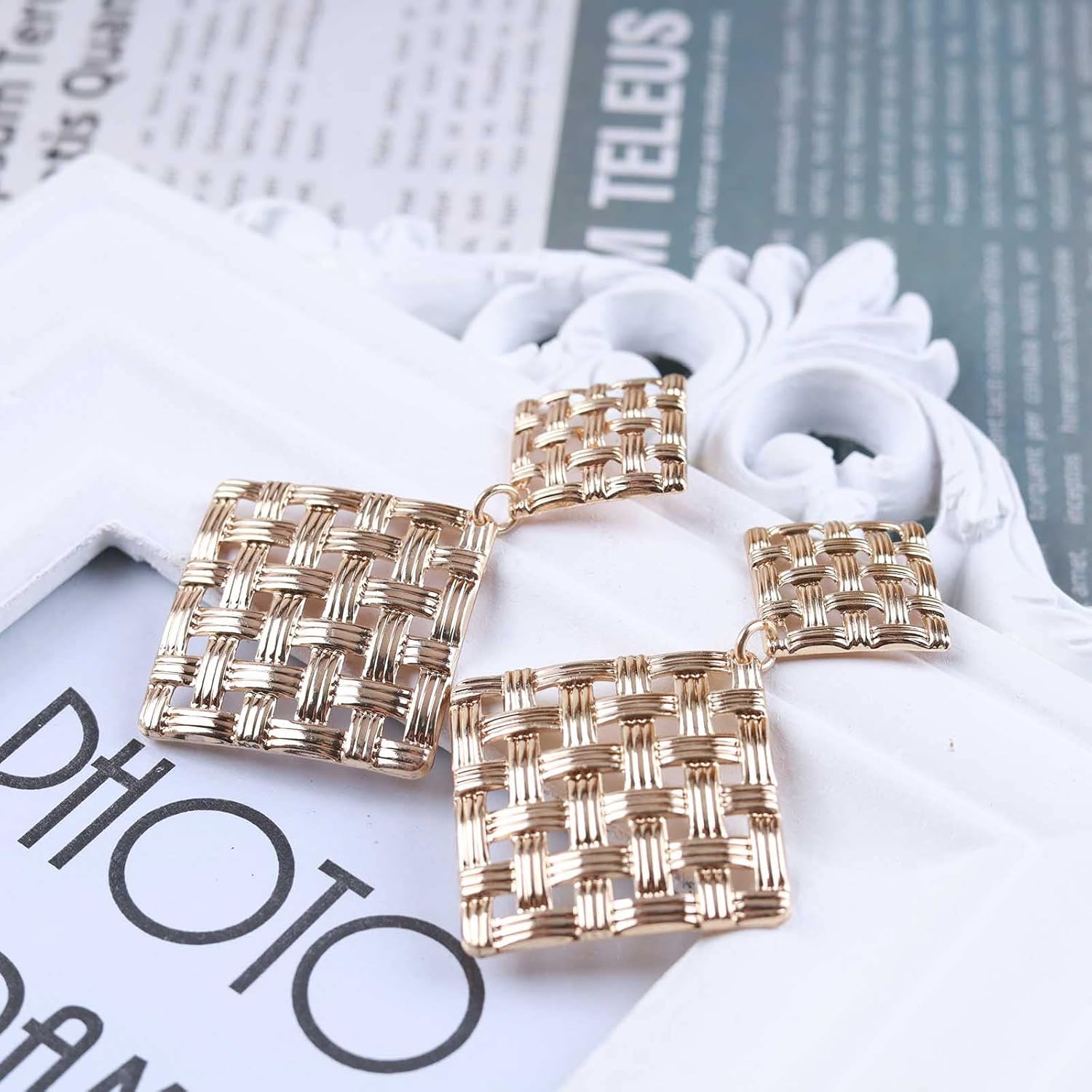 Andelaisi Boho Hammered Square Earrings Vintage Textured Square Drop Earrings Gold Matte Square Dangle Earrings Weave Square Geometric Earrings Jewelry for Women - Image 5