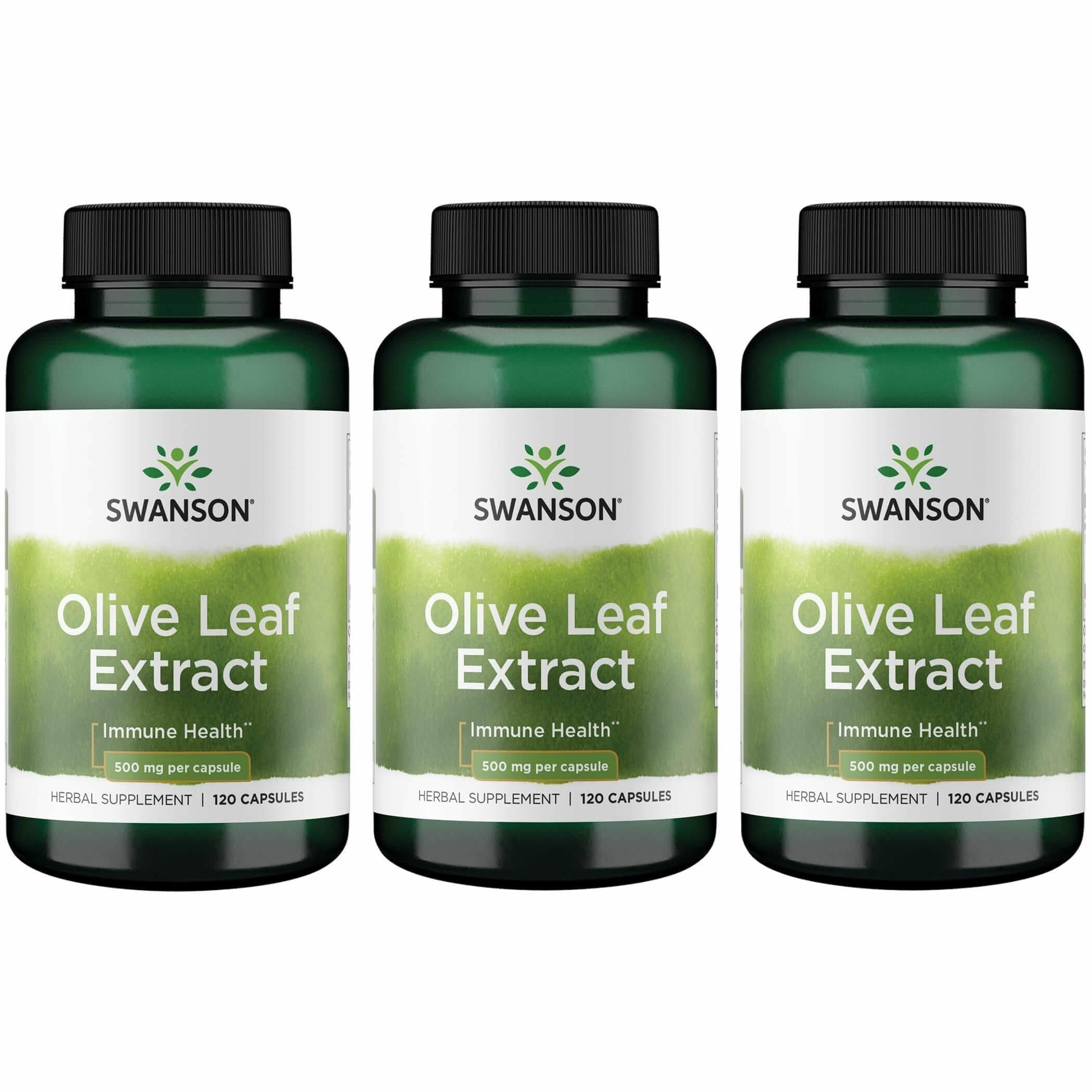 Swanson Olive Leaf Extract Immune Health, 500 mg, 120 Caps, 3 Pack 120 Count (Pack of 3)