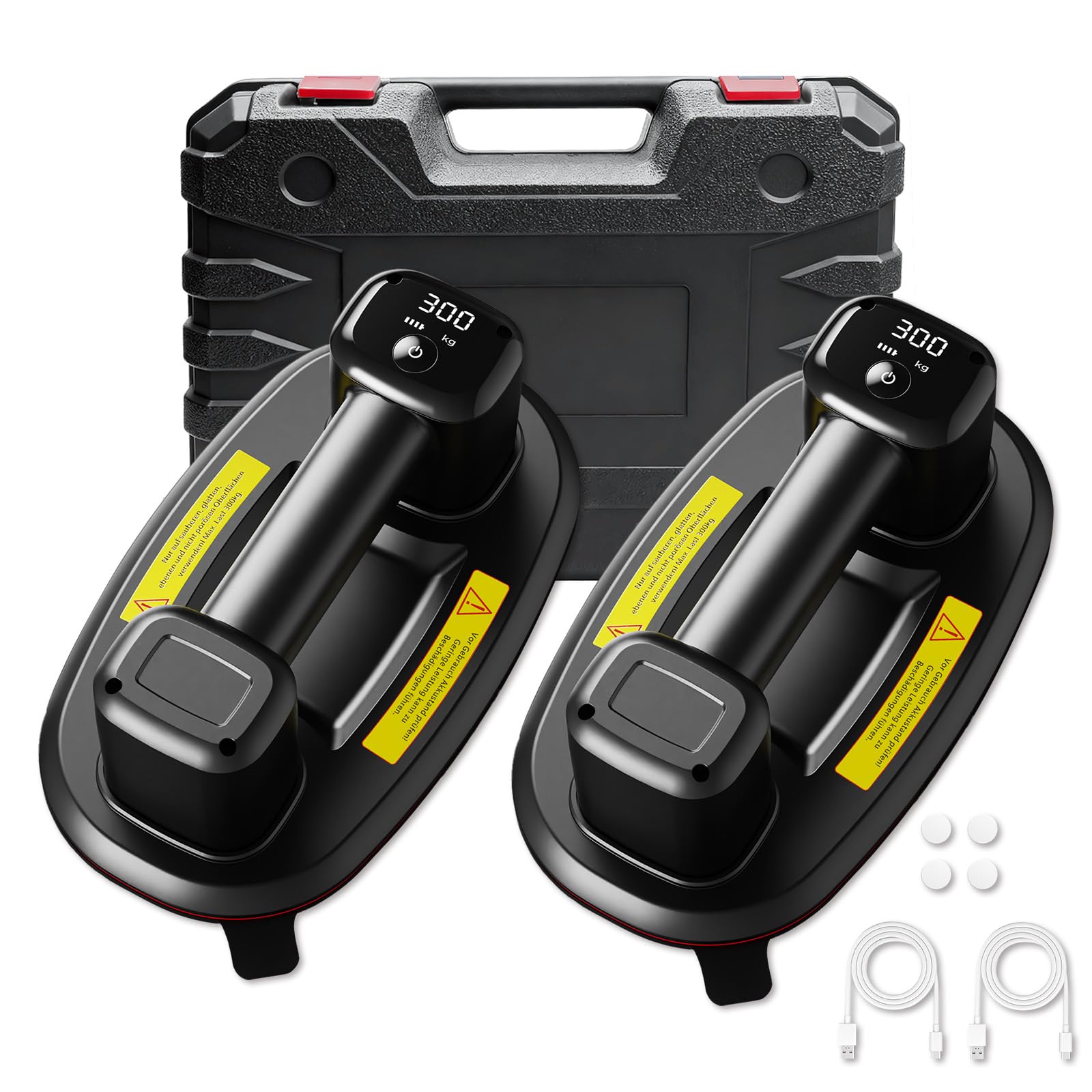 2er-Set 26cm Akku Saugheber für Fliesen,Elektrischer Saugheber Fliesensauger,Plattenheber Vakuumheber mit Auto-Nachsauge & LCD-Anzeige für Saugkraft & Akkulaufzeit,4500 mAh Akku,Max.300KG