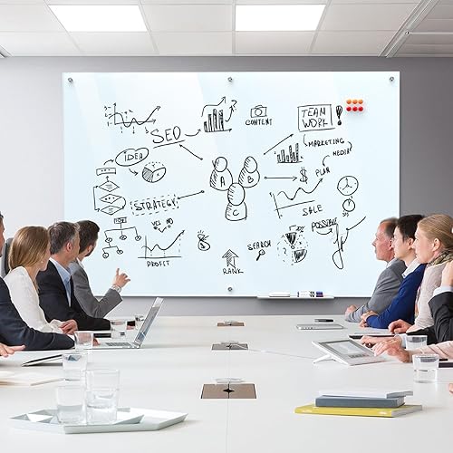 Miniatura 5 de MaxGear Pizarra blanca de vidrio de 72 x 48 pulgadas (6 x 4 pies) para montaje en pared, pizarra blanca magnética con 1 borrador, 1 bandeja de