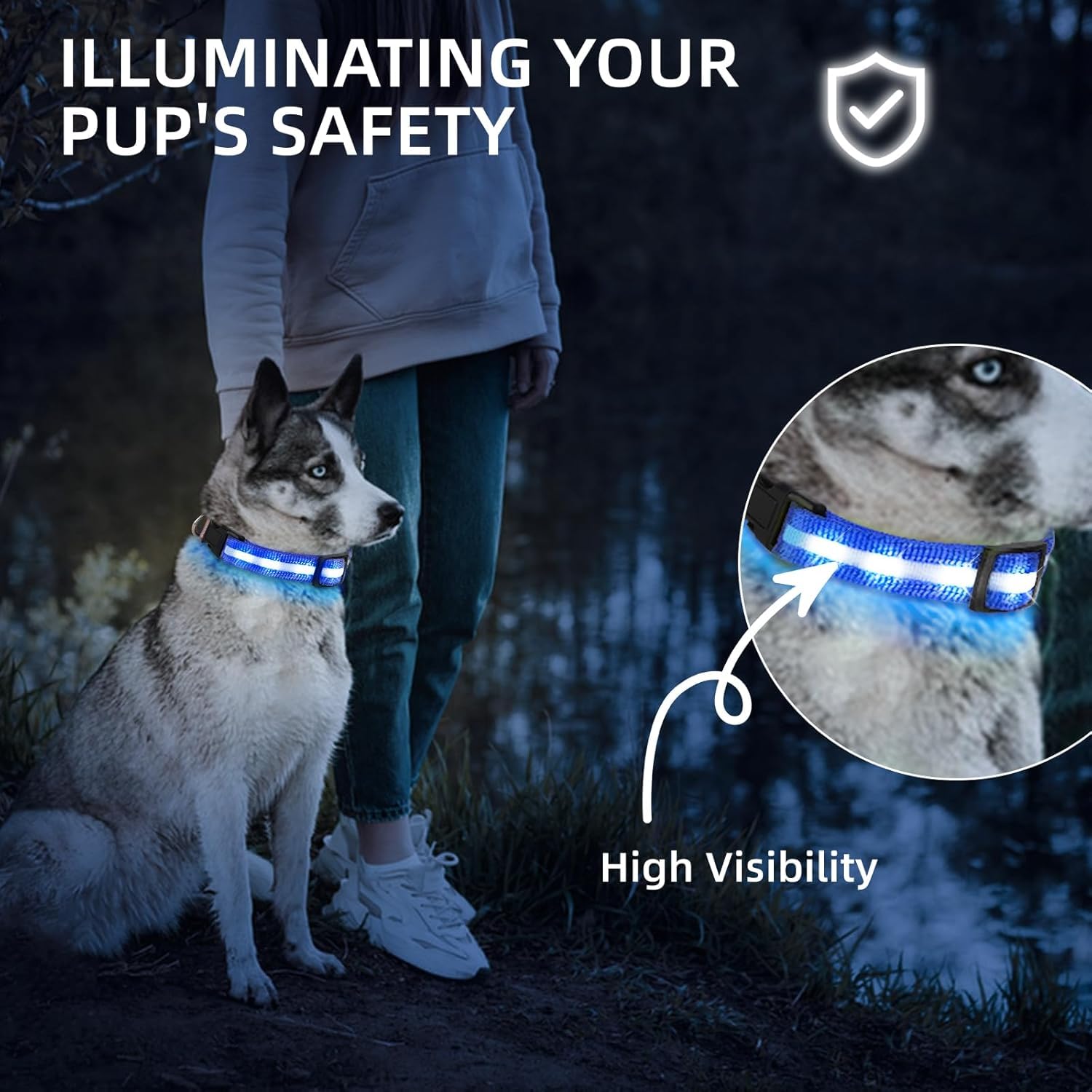 Light up Dog Collar, High Visibility & Durable Nylon Material - Image 2
