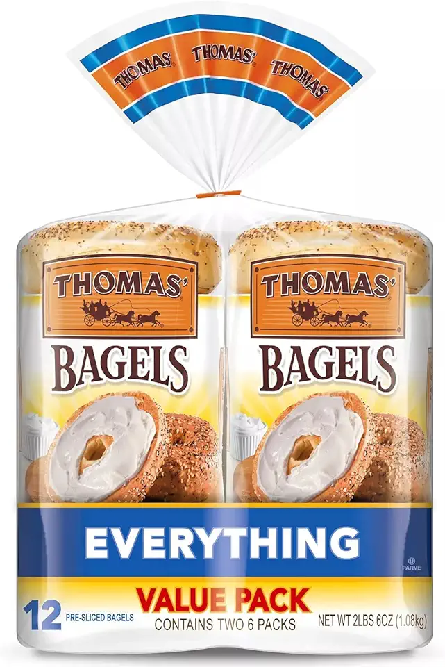 Gourmet Kitchn Thomas' Everything Soft and Chewy 12 Pre Sliced Bagels, Value Pack - 1 Box (18oz / 2pk, 12 Ct.), Total 12 Bagels