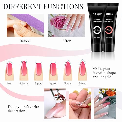 Miniatura 6 de Phoenixy - Kit de gel de uñas de polietileno de 8 colores kit de extensión de uñas con lámpara LED de 36 W lámpara de uñas en U V kit de inicio de