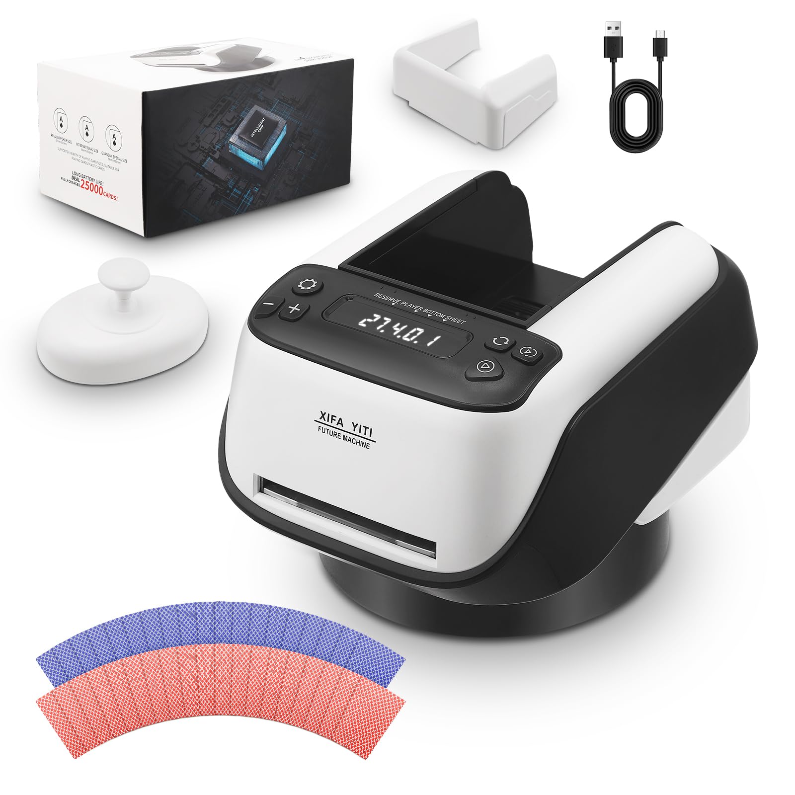 Trsaow Automatic Dealer Machine for 2-8 Players, 360-Degree Rotation for 1-4 Decks, with Card Extender, Card Presser