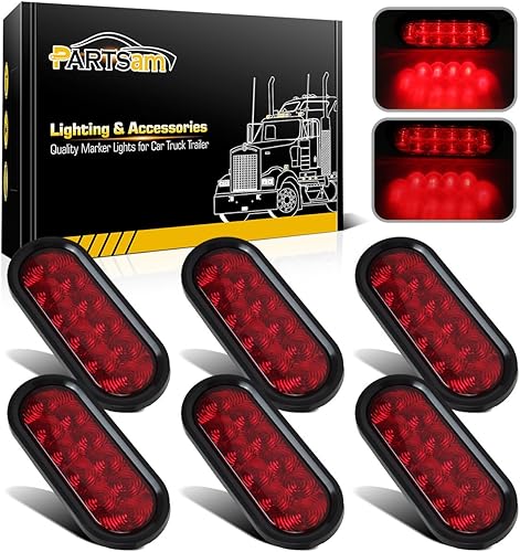 Partsam 6 luces de freno traseras ovaladas rojas de 10 diodos de 6 pulgadas con arandela + montaje empotrado, luces traseras de remolque ovaladas de