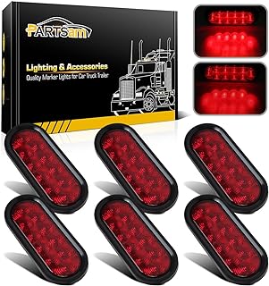 Partsam 6pcs Red Oval 10 Diodes 6 inch Stop Turn Tail Brake Light w/grommet+ pigtail Flush Mount, 6 inch oval led trailer tail lights, 6 oval led brake lights sealed stop turn tail light kit