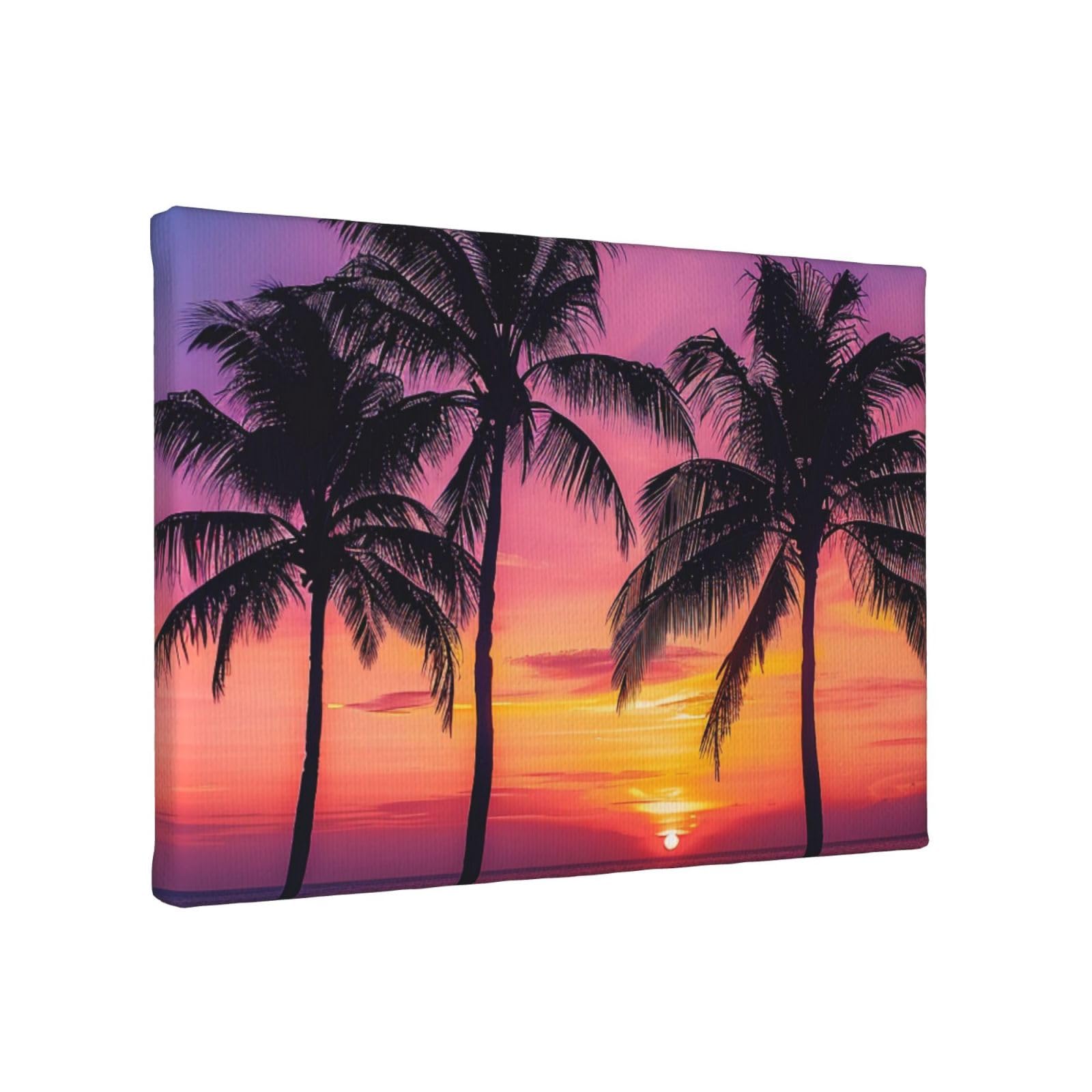 YKLJG Palm Trees Silhouette at Sunset Printed Wall Art Canvas Painting 30x20 CM Wooden Framed Picture Painting Artwork Prints for Bedroom Kitchen Home Office Decor