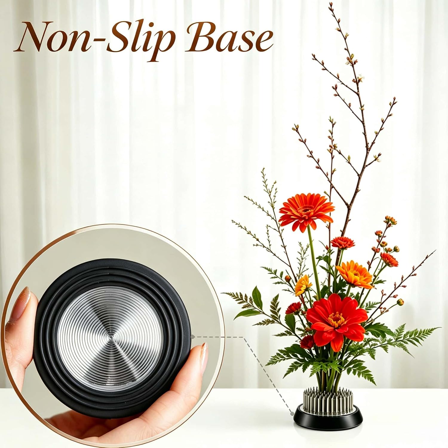 Stainless Steel Kenzan Flower Frog, Non Slip Ikebana Pin Holder Floral Spike Kenzan for DIY Flower Arrangements & Japanese Ikebana Art