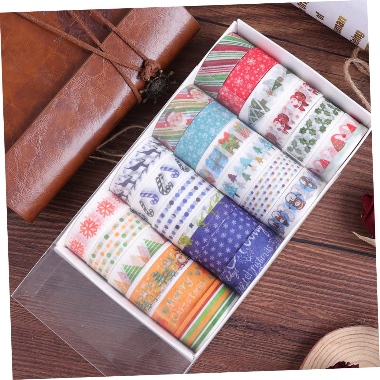 SHINEOFI 3 Set Di Nastri Washi A Tema Natalizio Nastri Larghi Con Stampa Colorata Per Sigilli Di Buste Sigilli Di Imballaggio 24 * 3