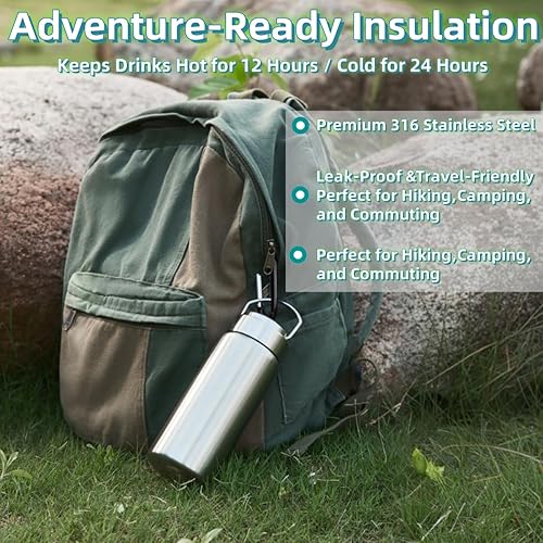 Miniatura 2 de Botella de agua de acero inoxidable aislada al vacío con infusor de té, boca ancha, sin BPA, a prueba de fugas, mantiene el frío 24 horas  caliente