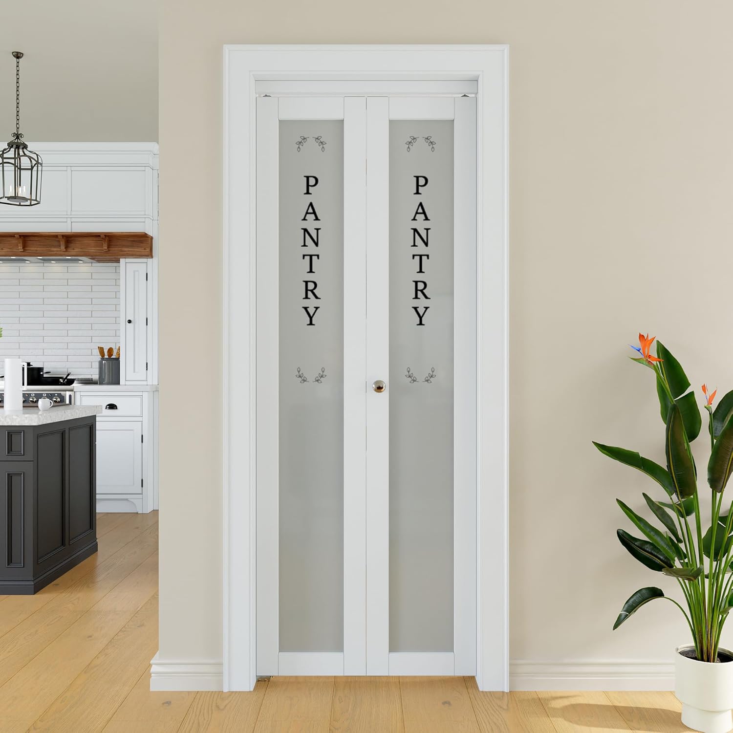 28" x 80" Glass Bifold Pantry Door, White Frosted Doors with Complete Hardware Kit, Barn Door Slab Interior Folding Doors with Self-Adhesive Waterproof & Fade-Resistant Pantry Sticker