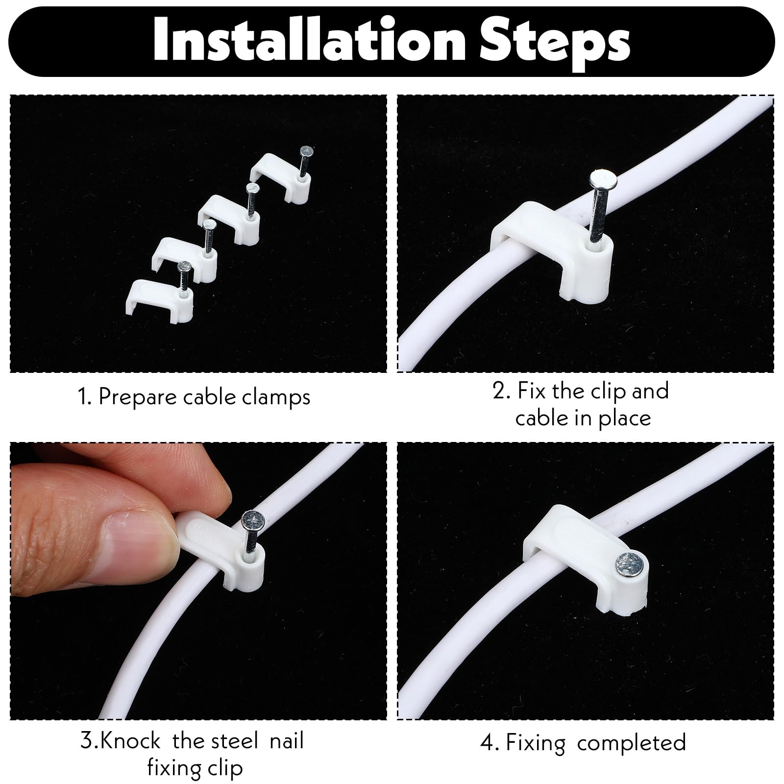 JIEYAO 100 clip bianche piatte per cavi Ethernet, 10 mm, clip da parete per cavi coassiali, clip per altoparlanti, chiodi, clip per la gestione dei cavi Ethernet (10 mm)