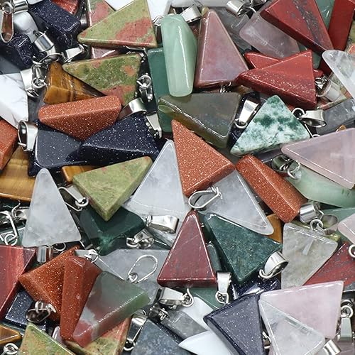 Miniatura 8 de LE SKY 20 colgantes de piedra natural en forma de triángulo, piedras de ágata de cristal curativo surtidos para hacer joyas, collares, aretes,
