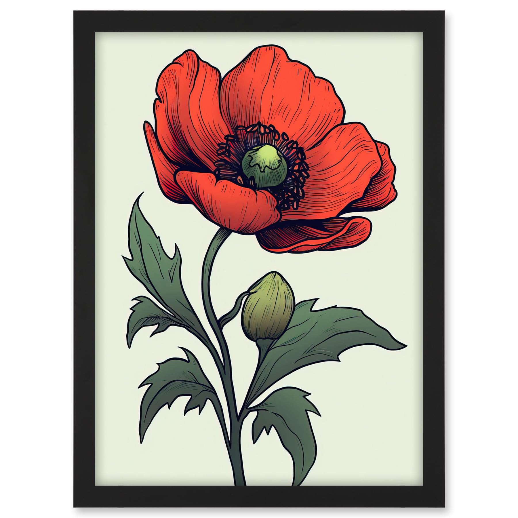 Artery8 Anemone Flower Bloom Tattoo Ink Body Art Rockabilly Americana 50s Artwork Framed A3 Wall Art Print