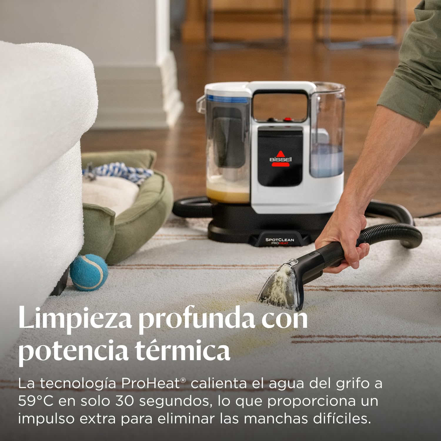 BISSELL SpotClean ProHeat Advanced, Aspiradora de agua tapiceria, limpia tapicerias multisuperficie compacta, Potente 1125W, Sistema triple limpieza profunda para manchas difíciles, Con cable, 3924N