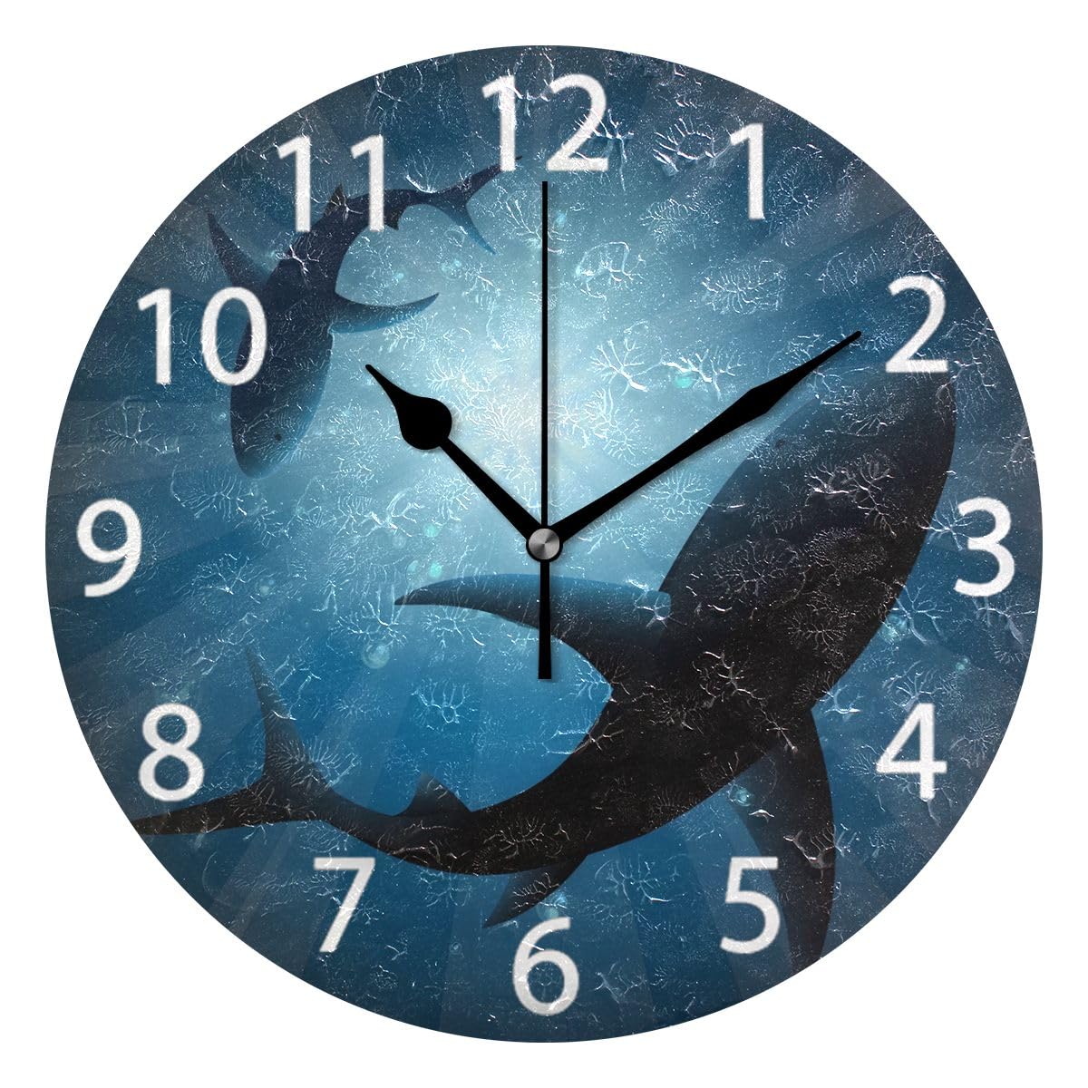 Horloge ronde requins sous l'eau senya pour décorer la chambre enfant et le bureau
