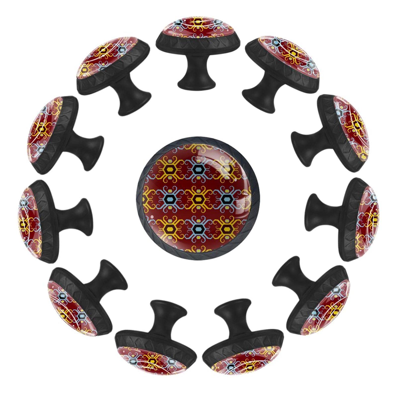 Boutons de tiroir ronds motif géométrique rouge 35 mm pour commode et placard