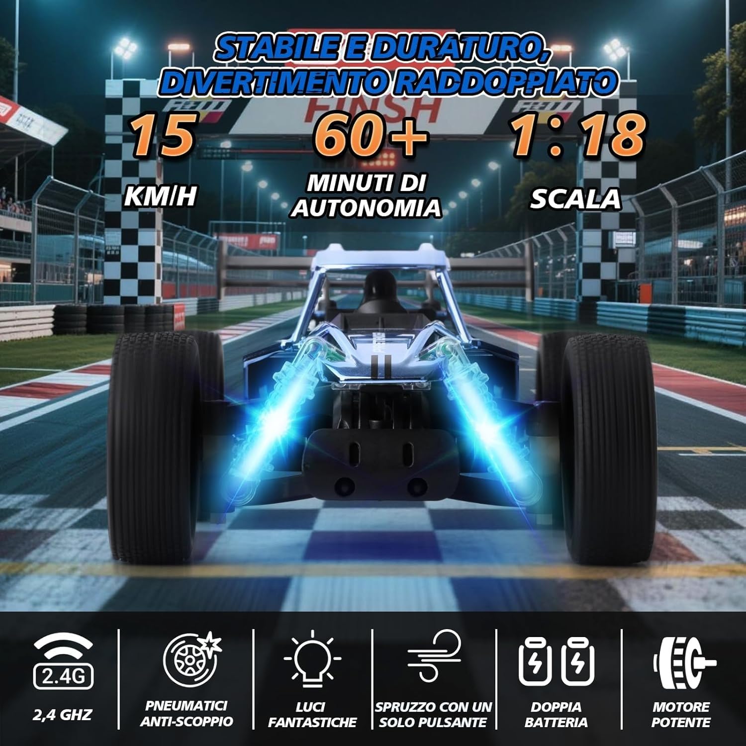 Auto telecomandata 1:18 per adulti, auto radiocomandata da 2,4 GHz con luce LED e funzione spray, camion telecomandato da 15 km/h per regalo di compleanno per adulti(Blue)