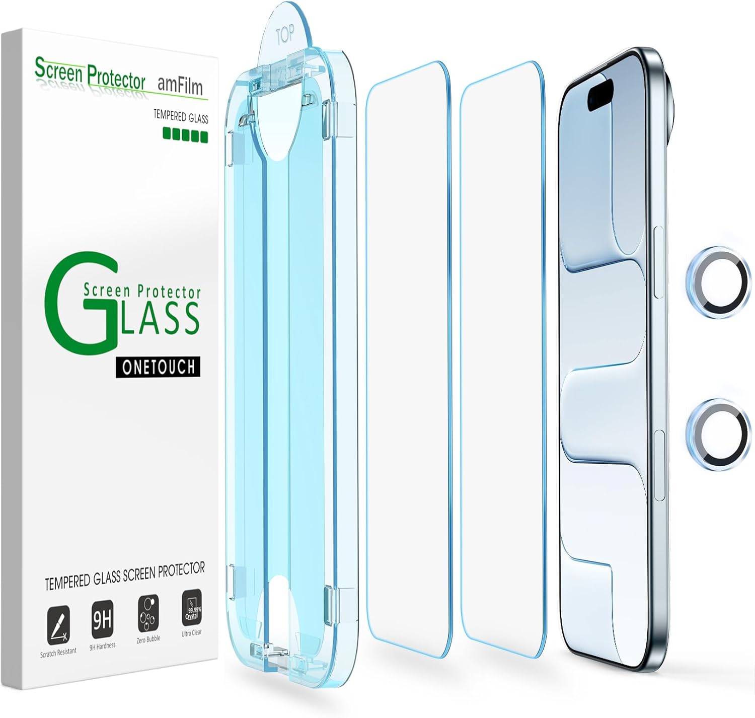 amFilm OneTouch Screen Protector for iPhone Air 17 6.5" + Camera Lens Protector | Auto-Alignment Install | Bubble Free | 9H Tempered Glass | Shatterproof | FHD Clarity | Case Friendly | 2+2 Pack PH17-6.5”